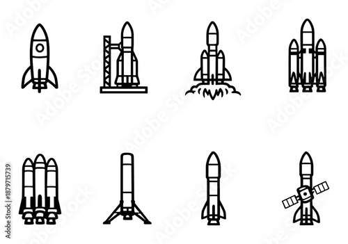 Silhouetted rockets and illuminated satellite in space-themed design
