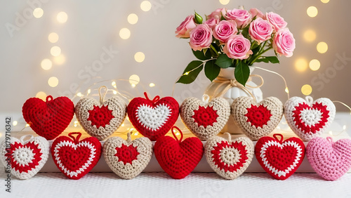 Handcrafted heart-shaped ornaments with roses