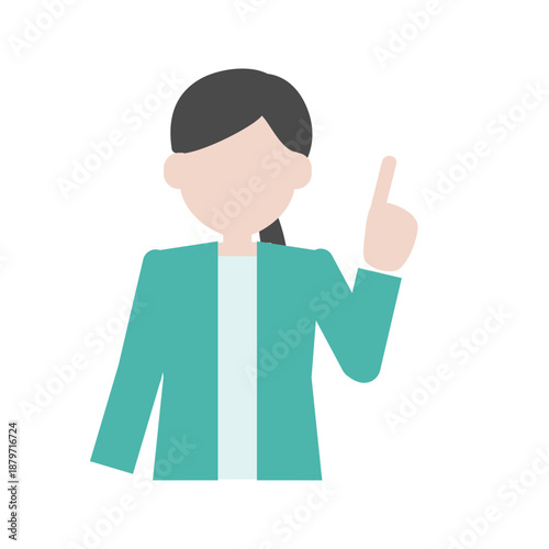 正面で指差しする女性の人物イラスト　説明やポイントを示すポーズ