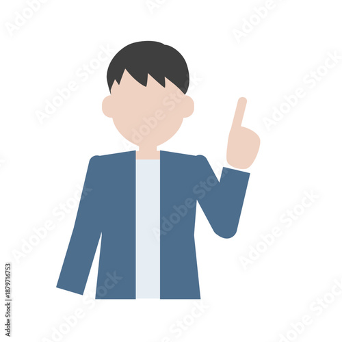 正面で指差しする男性の人物イラスト　説明や注意を示すポーズ