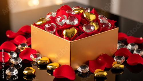 Heart-shaped candies in golden box