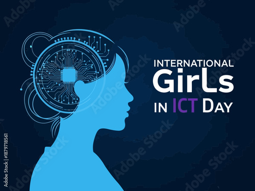 International girls in ict day poster with silhouette and gears