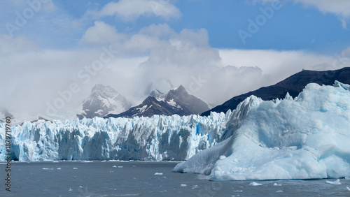 Perito Moreno glacier in Argentina, national park Los Glaciares, wide panoramic view from the water