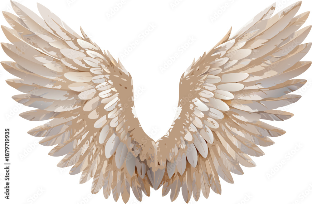 Fototapeta premium Pair of Elegant Stylized Angel Wings with Light Brown Feathered Texture, Symmetrically Spread