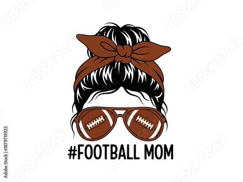 Football mom illustration with womans head and football sunglasses