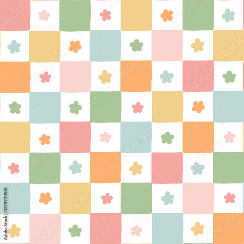 Checkered floral seamless pattern for wallpaper, textile prints, wrapping paper, scrapbooking, stationery, backgrounds, etc. EPS 10