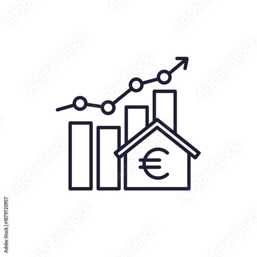 house prices growth icon, property value line design with euro