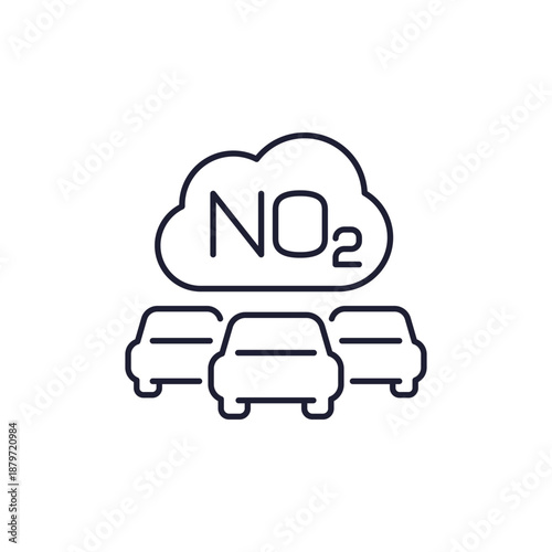 nitrogen dioxide line icon, NO2 pollution from cars