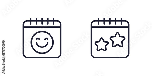 nice day icons with calendar and emoji, line design