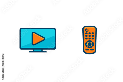 Television screen with play button and remote control