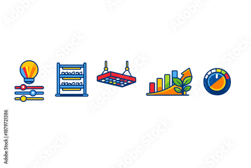 Set of Icons Representing Indoor Farming Concepts