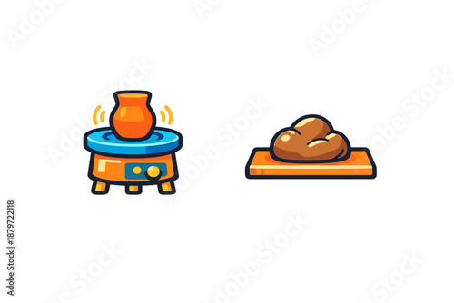 Pottery wheel with clay and finished pot