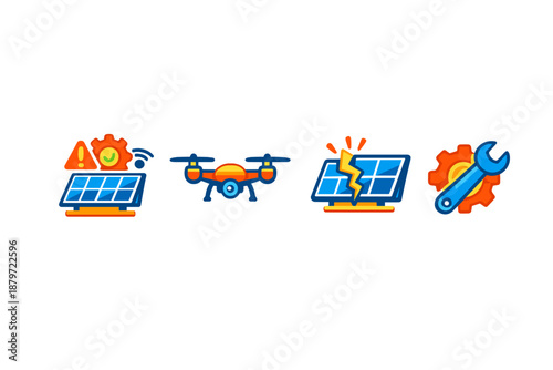 Technology icons - drone, solar panel, and tools