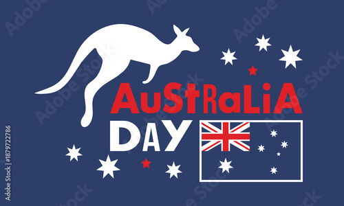 Australia Day. National happy holiday, celebrated annual in January 26. Australian patriotic elements. Kangaroo silhouette. Poster, card, banner and background. Vector illustration