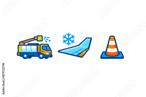 Airport de-icing equipment and traffic cone.