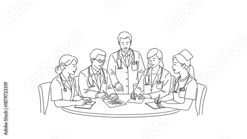 Medical team collaboration in a meeting room setting