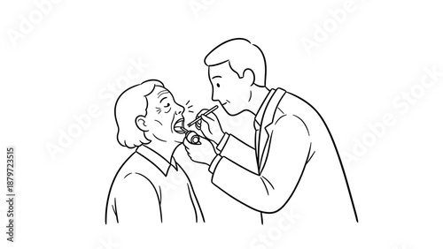 Doctor conducting medical examination of elderly patient in minimalist linear art