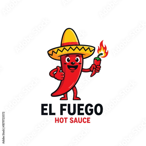 Cartoon Red Chili Pepper Character Wearing Sombrero.