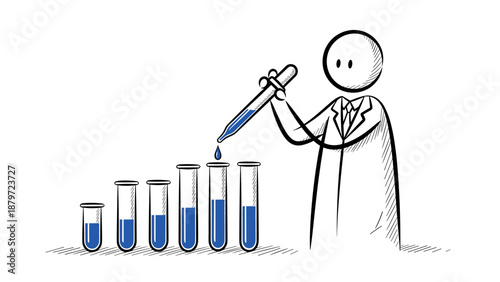 Sketch style scientist handling test tubes with precision in laboratory