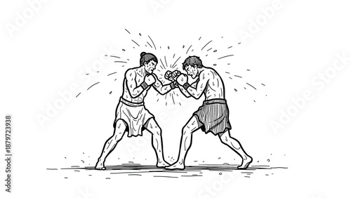 Intense boxing match illustration with dynamic inking and action lines