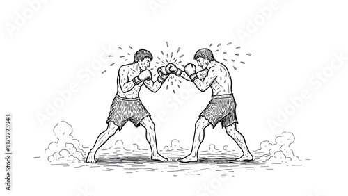 Hand-drawn boxing match sketch with two fighters in action