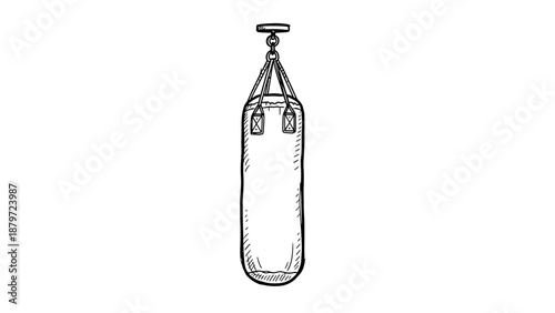 Hand drawn hanging boxing bag sketch with detailed lines