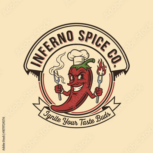 Cartoon Chili Pepper Character with Chef Hat.
