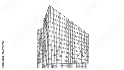 Modern office building in linear style with glass facade and geometric design