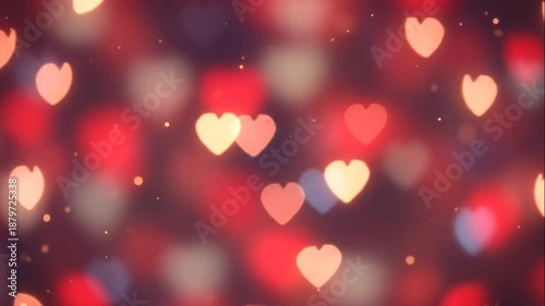 Abstract Heart Bokeh Lights Background with Floating Particles
