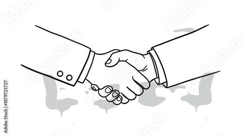 Handshake agreement in linear style with office background
