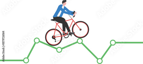 Businessman Riding Bicycle on Rising Financial Graph