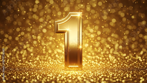 Luxury Gold Number 1– Sparkling Bold Numeral with Glitter Effect – Elegant Celebration Design