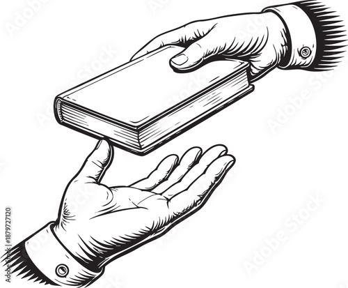 Hands passing book knowledge education transfer concept