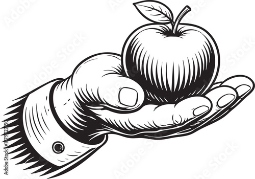 Hand holding apple offering harvest nourishment concept