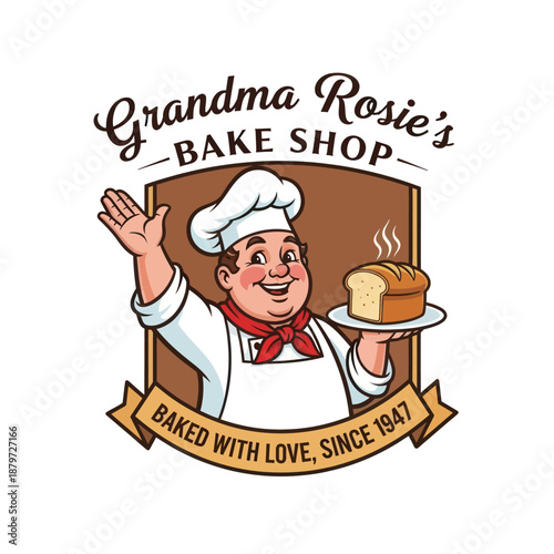 Cartoon Baker Holding Freshly Baked Loaf.