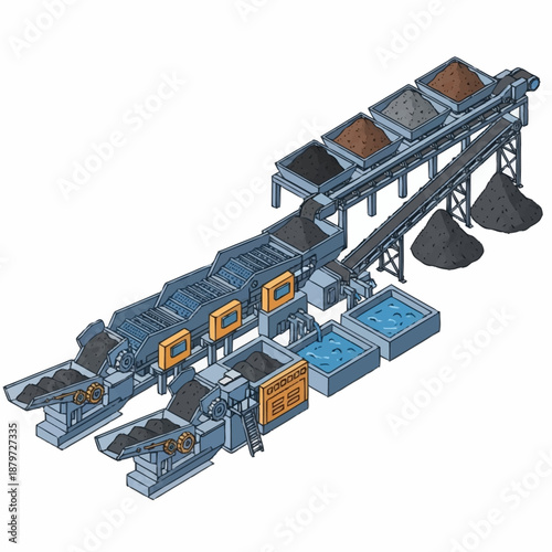 Industrial Conveyor Belt System for Material Processing and Sorting.