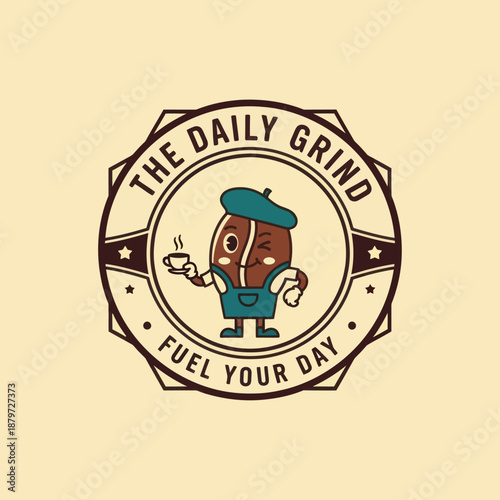 Cartoon Coffee Bean Character Logo Design.