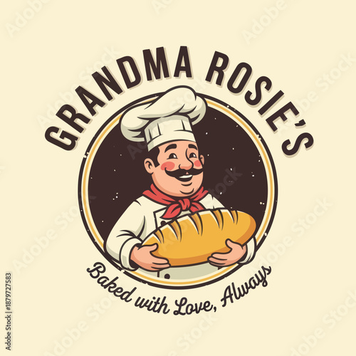 Cartoon Baker Holding Freshly Baked Bread Loaf.