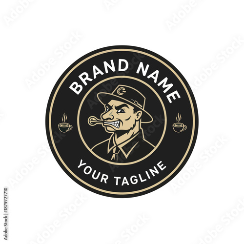Man Smoking Pipe Vintage Logo Design.