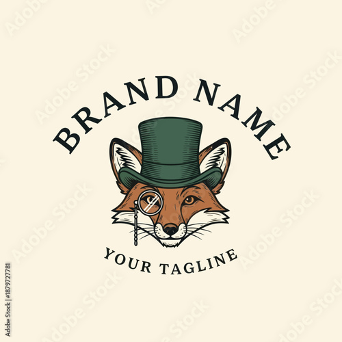 Vintage Fox Illustration with Top Hat.