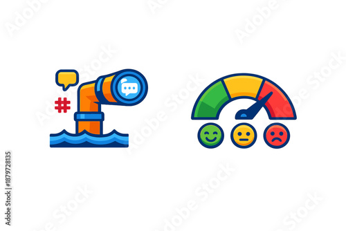 Social media monitoring and sentiment analysis icons