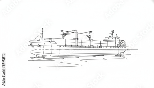 Minimalist Line Art Illustration of a Cargo Ship