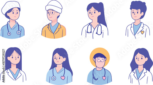 Diverse Healthcare Professionals in Style Illustrations
