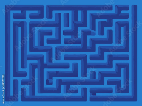 A complex blue maze with multiple paths and turns