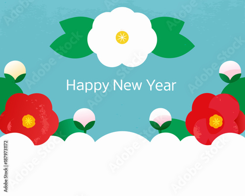 Festive new year illustration with flowers greetings and a wintry base