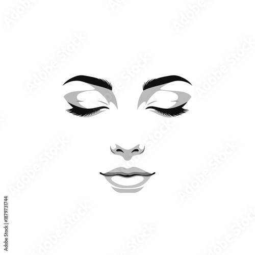 Elegant minimalist woman face vector illustration with closed eyes