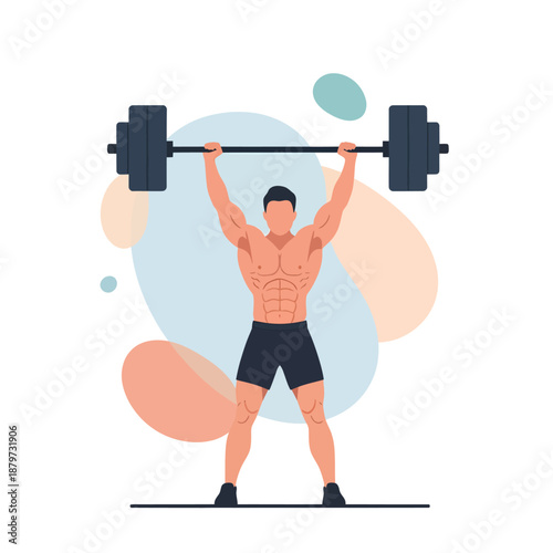 Man Lifting Heavy Barbell with Weights.