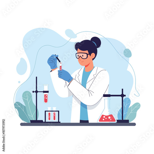 Female Scientist Conducting Laboratory Experiment with Pipette.