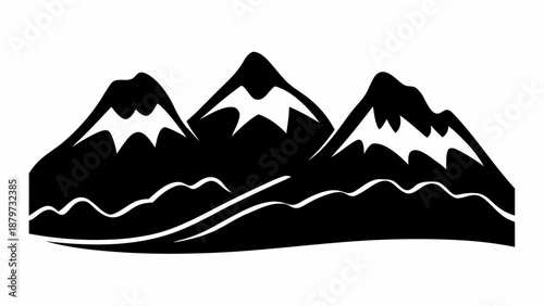 Stunning black silhouette of majestic mountains with snow