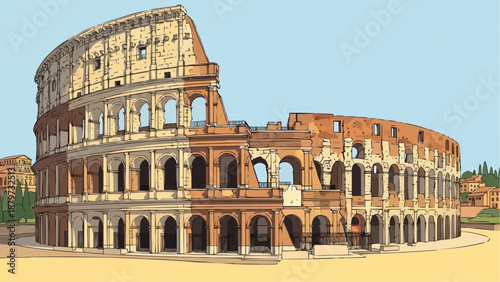 A beautifully illustrated depiction of the colosseum in rome showcasing its architectural grandeur and historic significance
